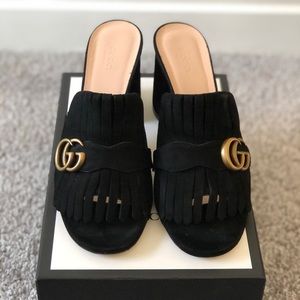 GUCCI MARMONT SUEDE FRINGE SLIDES